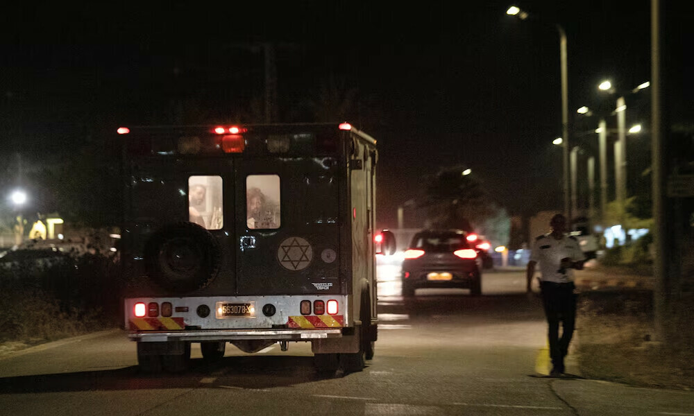  A military ambulance drives near the scene where a drone from Lebanon attacked Israel, amid cross-border hostilities between Hezbollah and Israel, at Binyamina Israel, October 13, 2024. Lebanon’s Hezbollah claimed responsibility for the attack. Photo: Reuters 