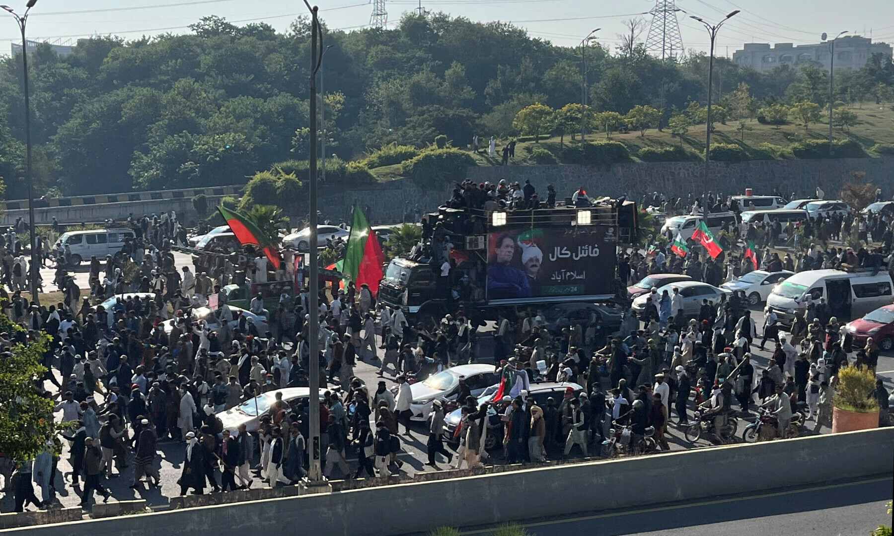  PTI supporters attend a rally demanding release of former prime minister Imran Khan, in Islamabad on Nov 26, 2024. — Reuters 