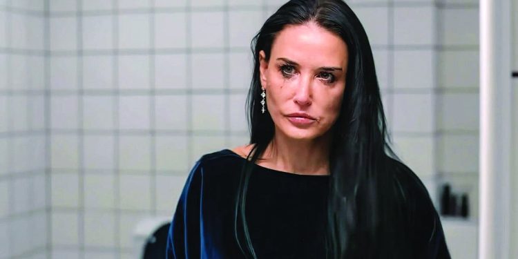 demi moore plays an aging former a lister who uses a black market drug to become young photo file