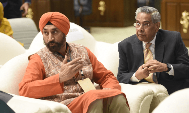  Harjeet Singh is seated at the venue ahead of the conference. — Tanveer Shahzad/Mohammad Asim 