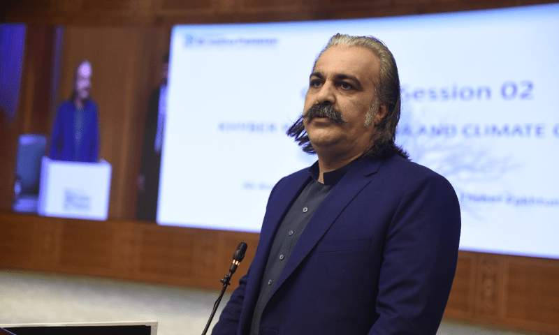  Khyber Pakhtunkhwa Chief Minister Ali Amin Gandapur addresses the event. — Tanveer Shahzad/Mohammad Asim 