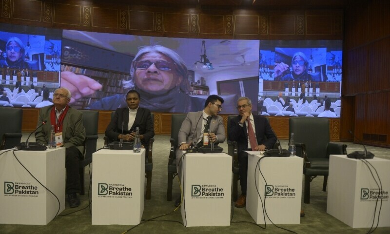 Sunita Narain, director general of Indian non-profit Centre for Science and Environment, speaks at Breathe Pakistan conference. — Tanveer Shahzad/Mohammad Asim