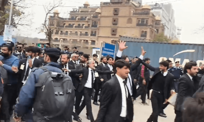  Lawyers stage a protest walk in Islamabad on Feb 9, 2025. —  screengrab from video via Umer Mehtab 