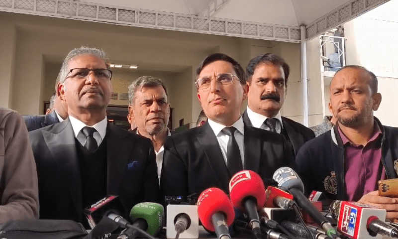  PTI leaders Ali Zafar and Gohar Ali Khan speak to media in Islamabad. — via Umer Mehtab