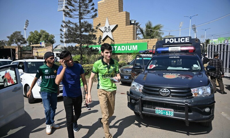 Spectators arrive at the National Stadium in Karachi on February 19, 2025, ahead of the ICC Champions Trophy one-day international (ODI) cricket match between Pakistan and New Zealand. — AFP