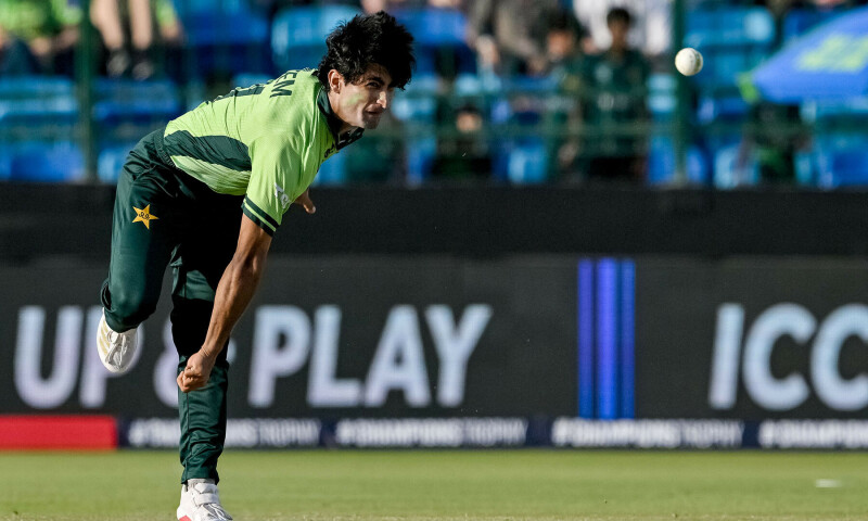 Pakistan’s Naseem Shah delivers a ball during the ICC Champions Trophy cricket match between Pakistan and New Zealand at the National Stadium in Karachi on February 19. — AFP