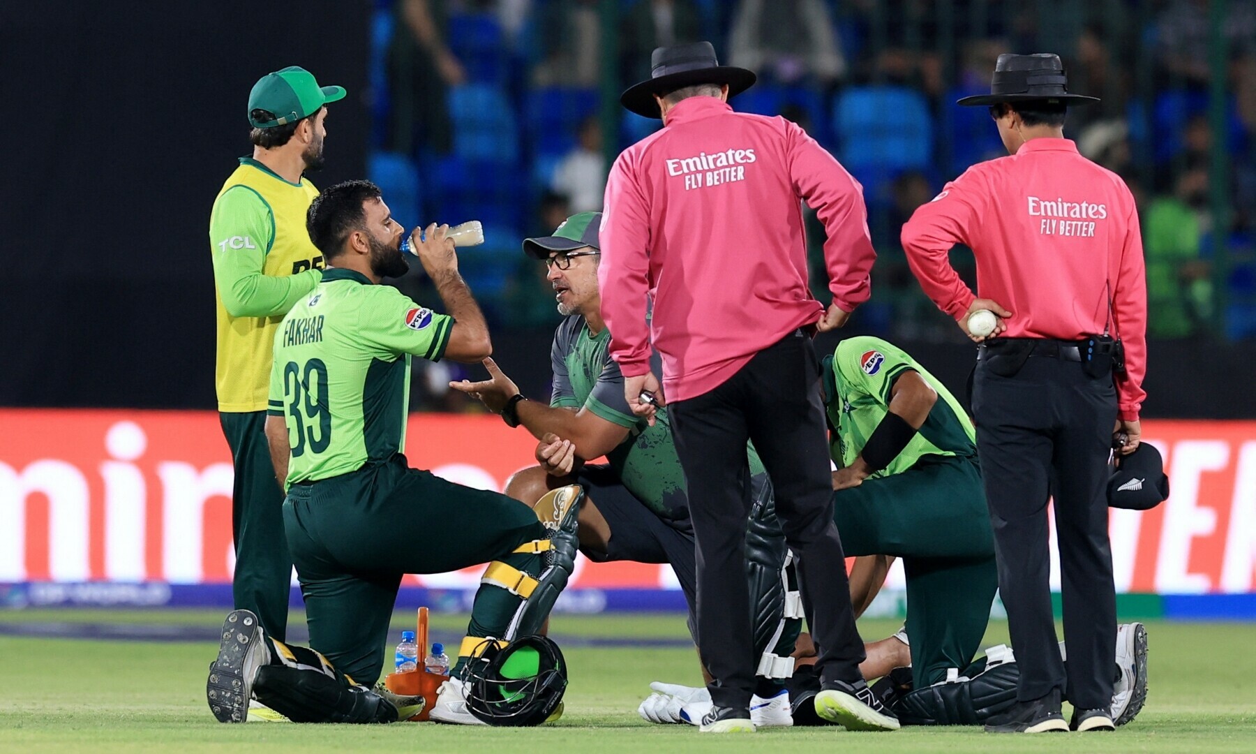  Babar Azam and Fakhar Zaman during a break in play. — Reuters 