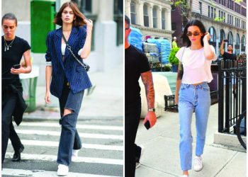 kaia gerber and kendall jenner opt for simple white tees and straight denim pants photos file