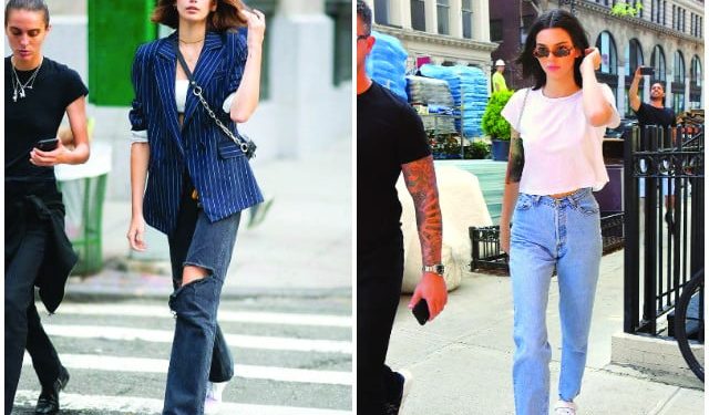 kaia gerber and kendall jenner opt for simple white tees and straight denim pants photos file