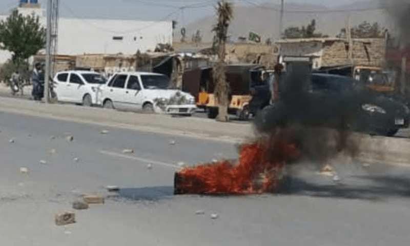 A road is blocked by BNP-M supporters who burned tyres to protest the government’s actions against their march to Quetta, on April 6, 2025. — BNP-M via Abdullah Zehri 