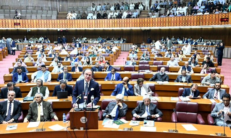 Finance Minister Aurangzeb delivering a budget speech at the National Assembly on Tuesday, June 10, 2025. — White Star
