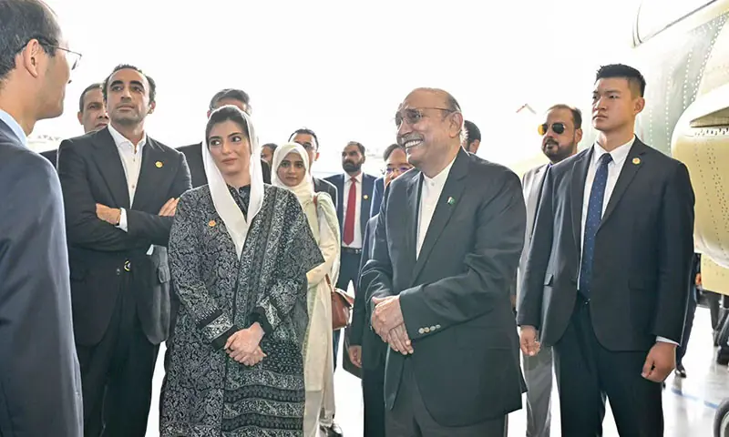 President Zardari visits the Aviation Industry Corporation of China, accompanied by PPP Chairman Bilawal Bhutto-Zardari and Member of the National Assembly Aseefa Bhutto-Zardari, in Chengdu, China on September 14. — X/@PresofPakistan