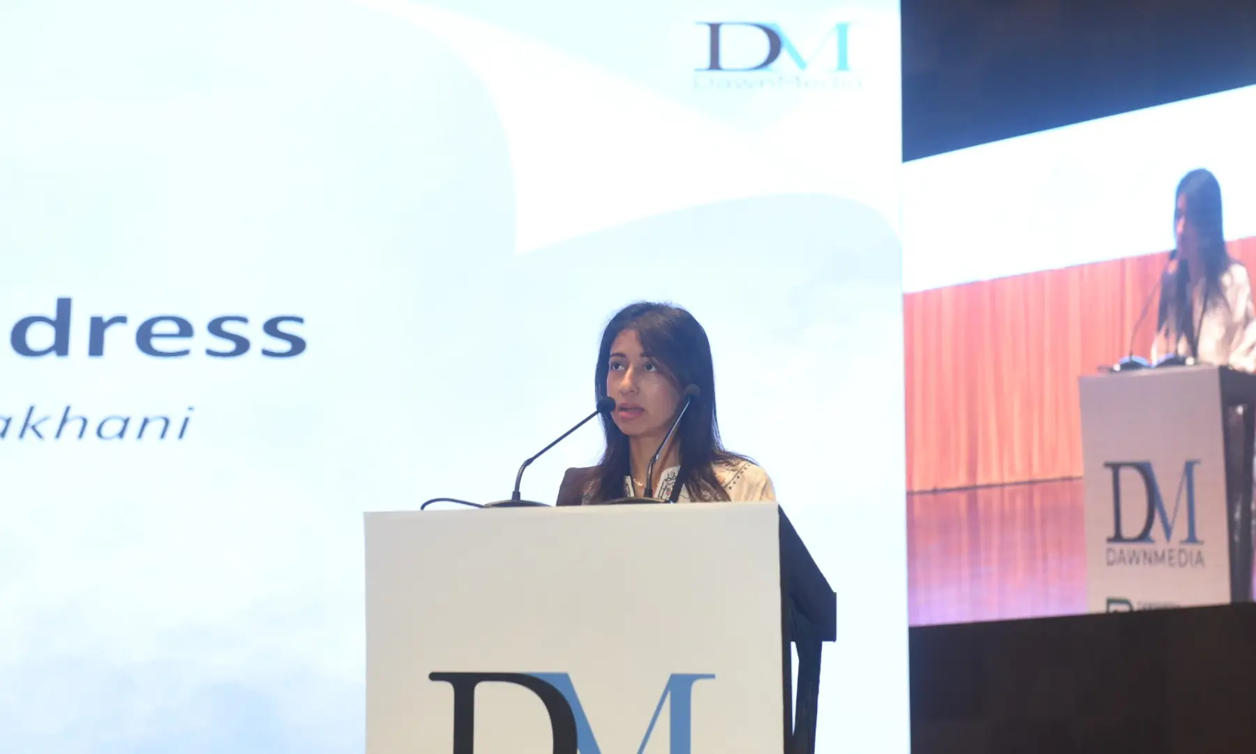  Nazafreen Saigol-Lakhani, the CEO of media, speaks at the conference. — Murtaza Ali / White Star 
