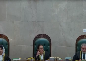 Justice Ayesha Malik speaks as an eight-member SC Constitutional Bench hears challenges against the 26th Amendment during live-streamed proceedings, on Oct 13, 2025. — screengrab from SC’s YouTube channel