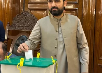 KP CM Sohail Afridi, a PTI MPA, casts his vote for Senate by-polls at KP Assembly on Oct 30, 2025. — via author