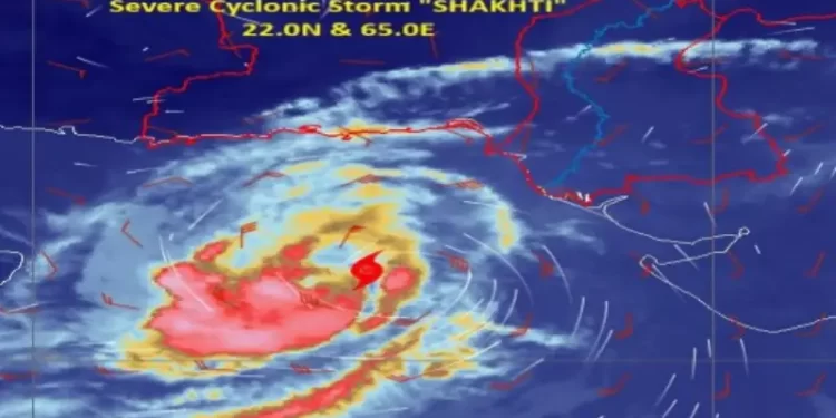 A satellite image showing the cyclonic storm Shakhti as of October 4 at 10:30am. — Photo courtesy Pakistan Meteorological Department