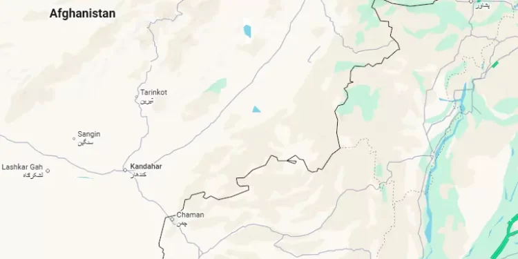 This map shows eastern Afghanistan, where Kandahar and Kabul are located, and the border Pakistan shares with the country. — via Google Maps