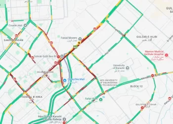A map of the traffic in Karachi as of 8:33pm. — Google Maps