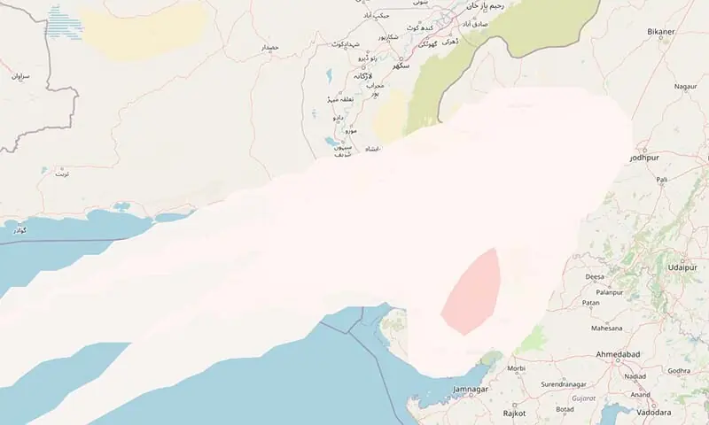A screenshot of ash clouds passing over southern Pakistan after a volcanic eruption in Ethiopia. — Screengrab via Toulouse Volcanic Ash Advisory Centre