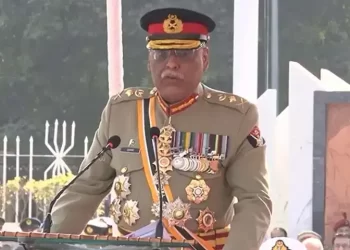 Outgoing CJCSC General Sahir Shamshad Mirza addresses a farewell ceremony at Joint Staff Headquarters on November 26. —Screengrab via ISPR