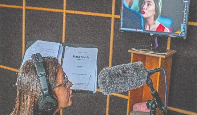 voiceover artist rubaiya matin gity dubs her part in the turkish soap opera kara sevda at deepto tv in dhaka photo afp