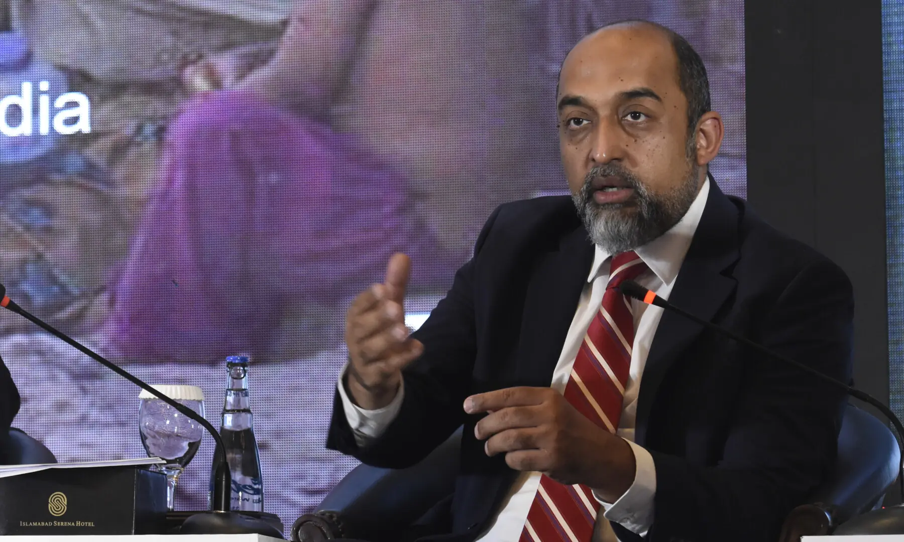 Mosharraf Zaidi speaks at the summit. — Tanveer Shahzad / White Star