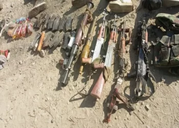 Weapons and explosives seized from the terrorists after the attack on the security forces camp in Boya, North Waziristan. &mdash;ISPR