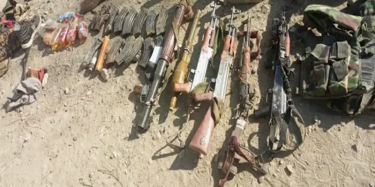 Weapons and explosives seized from the terrorists after the attack on the security forces camp in Boya, North Waziristan. &mdash;ISPR