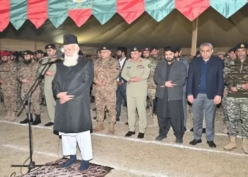 Senior military and civil leadership at the funeral prayers of martyred Major Adeel. &mdash;ISPR