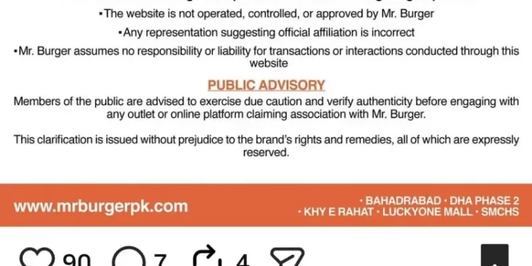 Mr. Burger warns against unauthorised outlet and fake website