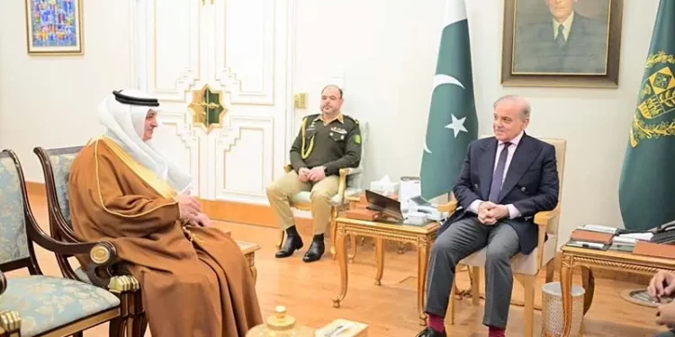 Prime Minister Shehbaz Sharif has a meeting with Saudi Ambassador Nawaf bin Saeed Ahmad Al-Malkiy at Prime Minister House in Islamabad on December 31. — Photo courtesy PMO