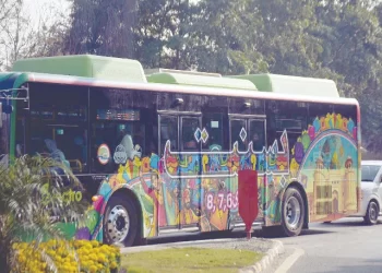 a public transport bus advertises the upcoming basant celebrations in lahore photo online