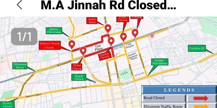 A traffic plan for alternate routes. &mdash; Karachi Traffic Police