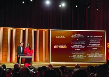 lewis pullman and danielle brooks announce the nominees for best picture during the 98th oscar nominations announcement in beverly hills california photo afp