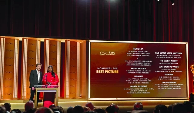 lewis pullman and danielle brooks announce the nominees for best picture during the 98th oscar nominations announcement in beverly hills california photo afp