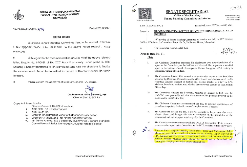 Minutes of the meeting of the Senate standing committee on interior from Oct 22, 2021.