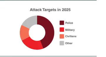   Infographic shows the targets of TTP&rsquo;s attacks in 2025.&mdash; Screengrab via report.  