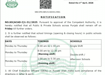 Punjab Govt Officially Announced 4-Day Week for All Public & Private Schools with Revised Timings
